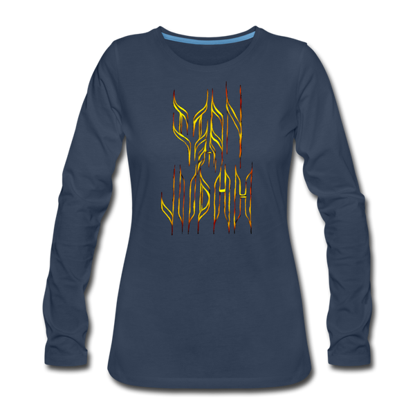 Lion Of Judah Tribal Gold Women's Premium Long Sleeve T-Shirt - navy