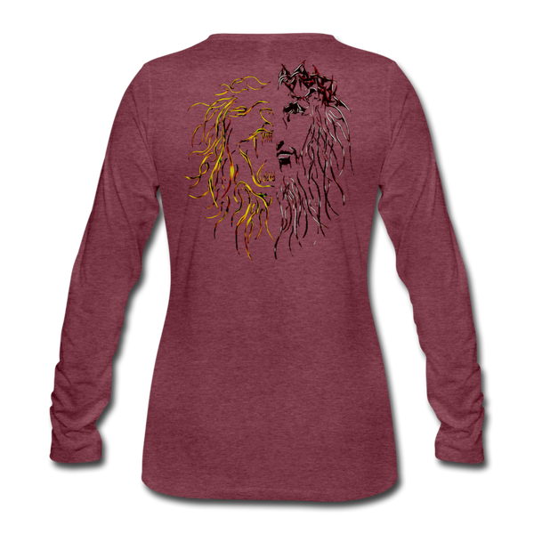 Lion Of Judah Tribal Gold Women's Premium Long Sleeve T-Shirt - heather burgundy