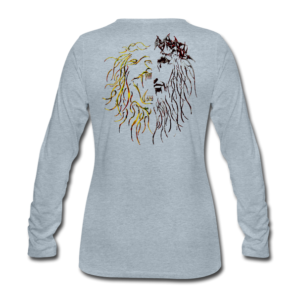 Lion Of Judah Tribal Gold Women's Premium Long Sleeve T-Shirt - heather ice blue