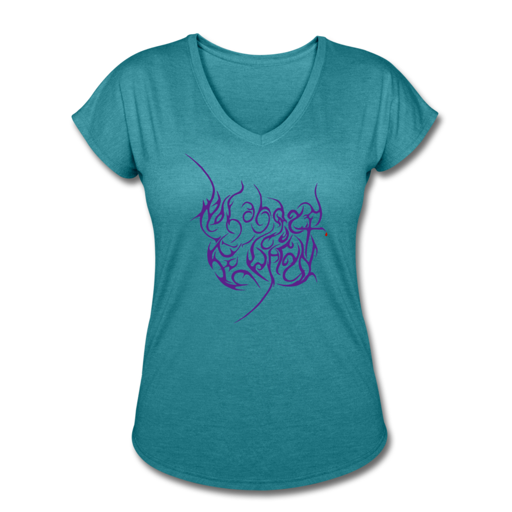 No Longer Buried Purple Letter Women's Tri-Blend V-Neck T-Shirt - heather turquoise