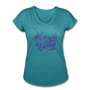 No Longer Buried Purple Letter Women's Tri-Blend V-Neck T-Shirt - heather turquoise