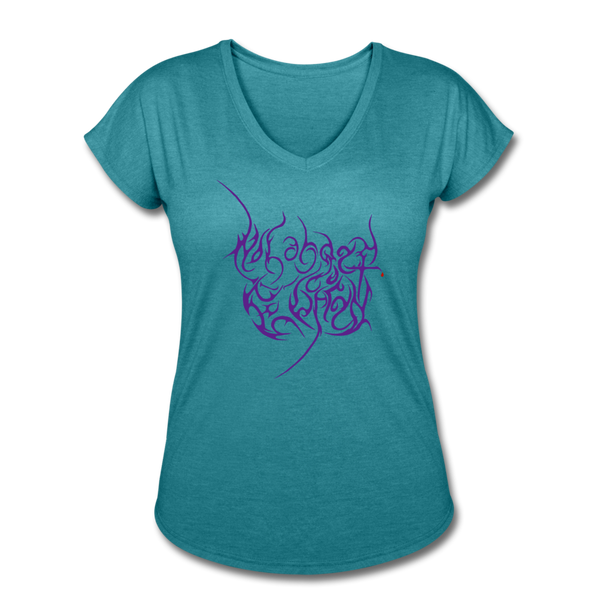 No Longer Buried Purple Letter Women's Tri-Blend V-Neck T-Shirt - heather turquoise