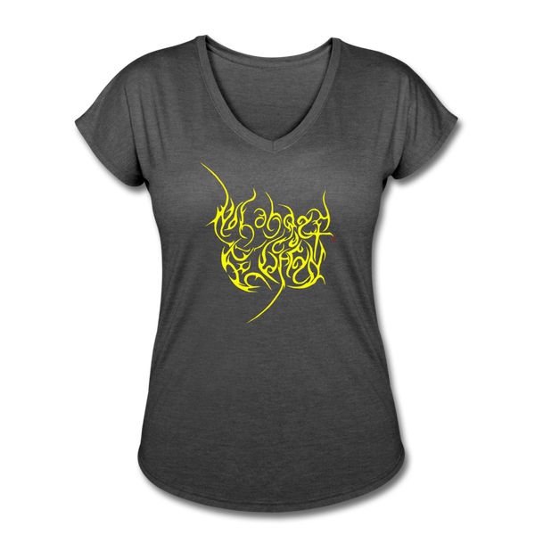 No Longer Buried Yellow Letter Women's Tri-Blend V-Neck T-Shirt - deep heather