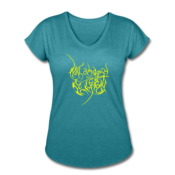 No Longer Buried Yellow Letter Women's Tri-Blend V-Neck T-Shirt - heather turquoise