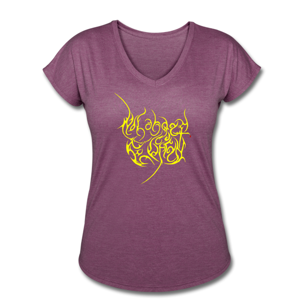 No Longer Buried Yellow Letter Women's Tri-Blend V-Neck T-Shirt - heather plum