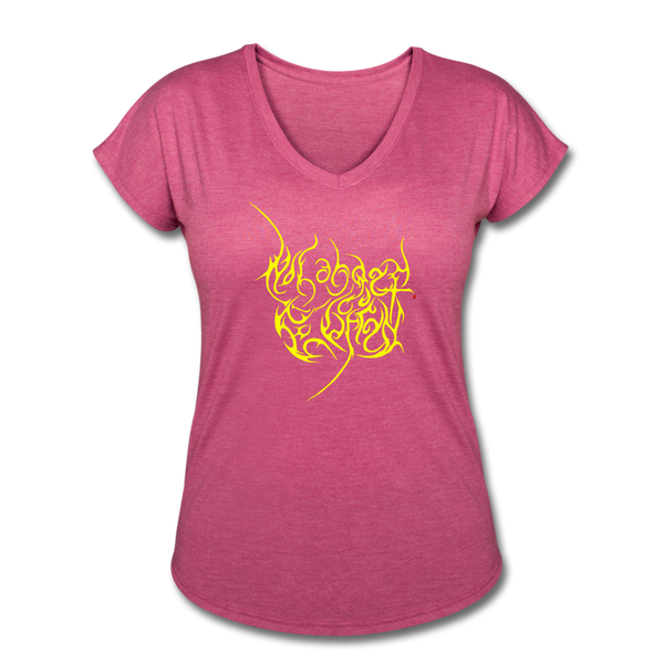 No Longer Buried Yellow Letter Women's Tri-Blend V-Neck T-Shirt - heather raspberry