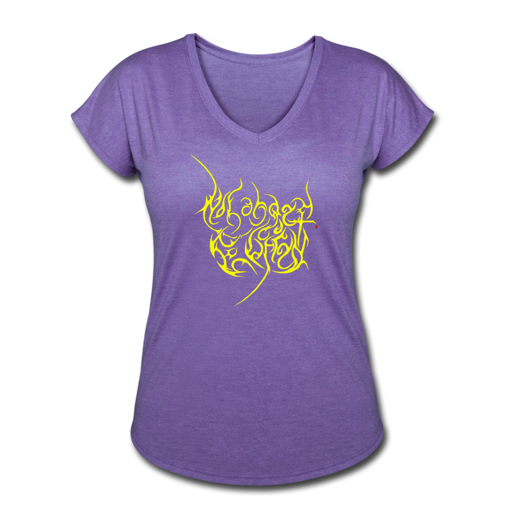 No Longer Buried Yellow Letter Women's Tri-Blend V-Neck T-Shirt - purple heather