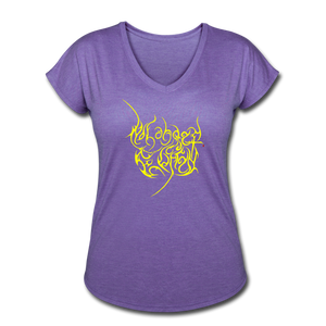 No Longer Buried Yellow Letter Women's Tri-Blend V-Neck T-Shirt - purple heather