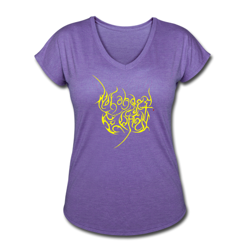 No Longer Buried Yellow Letter Women's Tri-Blend V-Neck T-Shirt - purple heather