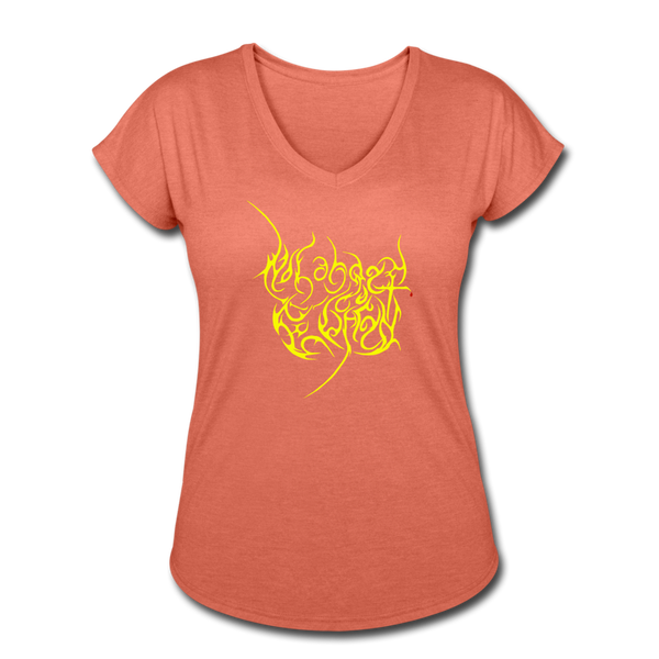 No Longer Buried Yellow Letter Women's Tri-Blend V-Neck T-Shirt - heather bronze