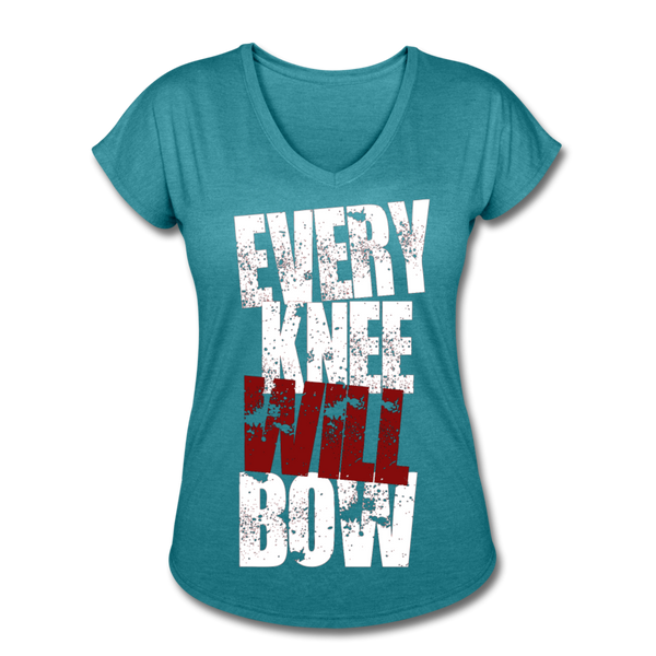 EKWB White Letter Women's Tri-Blend V-Neck T-Shirt - heather turquoise