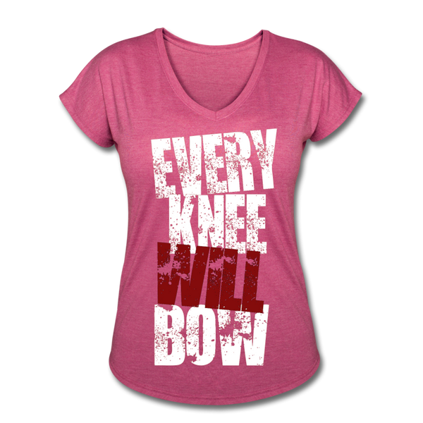 EKWB White Letter Women's Tri-Blend V-Neck T-Shirt - heather raspberry