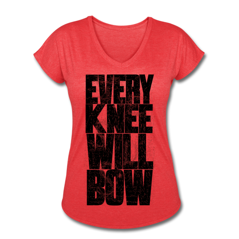 EKWB Original Black Letter Women's Tri-Blend V-Neck T-Shirt - heather red