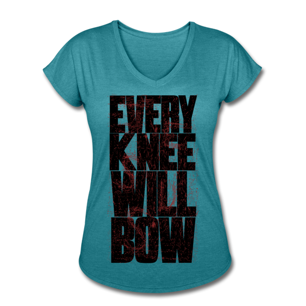 EKWB Original Black Letter Women's Tri-Blend V-Neck T-Shirt - heather turquoise