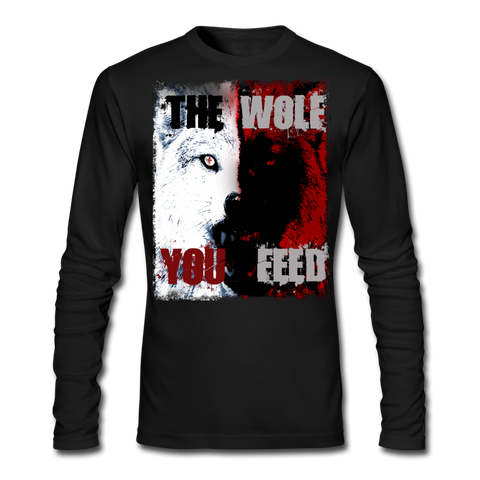 GAM The Wolf You Feed Sleeve Print Fitted Cotton/Poly Long Sleeve T-Shirt by Next Level - black