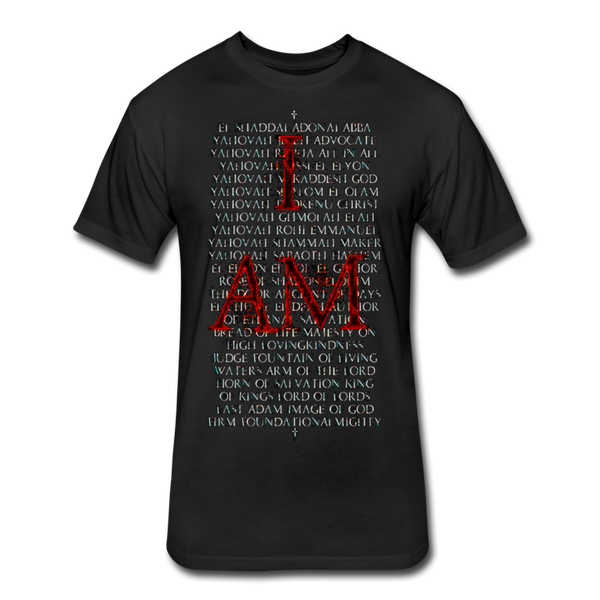 Names Of God Fire Edition Fitted Cotton/Poly T-Shirt by Next Level - black