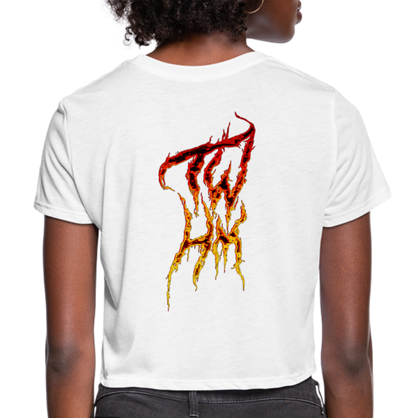 TWHM Fire Graffiti Signature Women's Premium Bella + Canvas Cropped T-Shirt - white