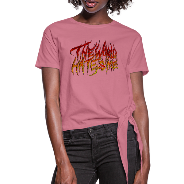 TWHM Fire Graffiti Signature Women's Premium Knotted T-Shirt - mauve