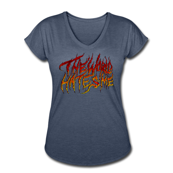 TWHM Fire Graffiti Signature Women's Tri-Blend V-Neck T-Shirt - navy heather