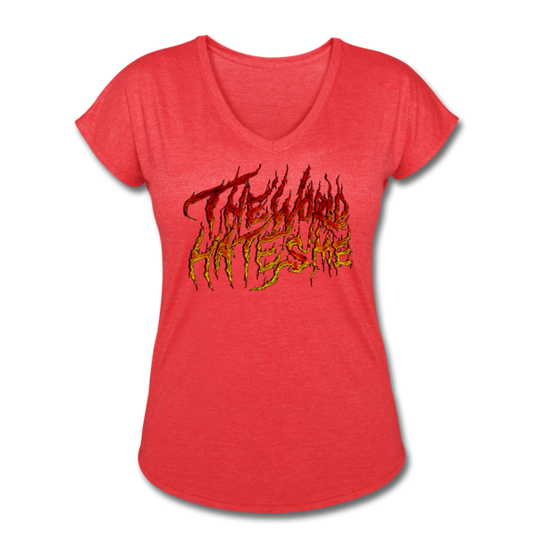 TWHM Fire Graffiti Signature Women's Tri-Blend V-Neck T-Shirt - heather red