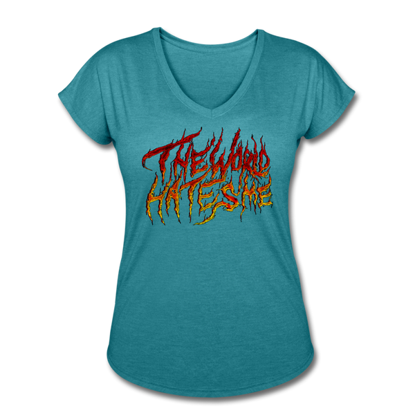 TWHM Fire Graffiti Signature Women's Tri-Blend V-Neck T-Shirt - heather turquoise