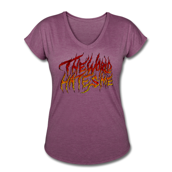 TWHM Fire Graffiti Signature Women's Tri-Blend V-Neck T-Shirt - heather plum