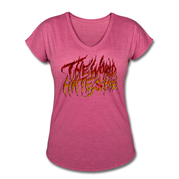 TWHM Fire Graffiti Signature Women's Tri-Blend V-Neck T-Shirt - heather raspberry