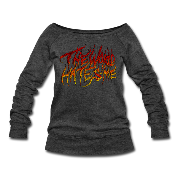 TWHM Fire Graffiti Signature Women's Premium Bella + Canvas Wideneck Sweatshirt - heather black