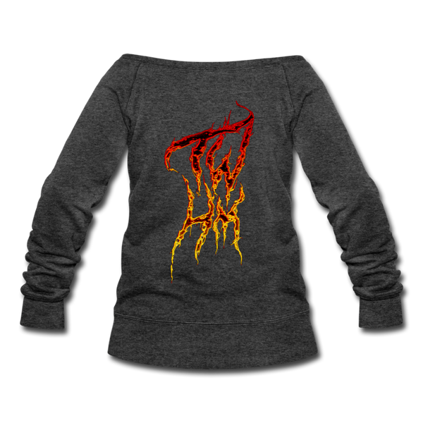 TWHM Fire Graffiti Signature Women's Premium Bella + Canvas Wideneck Sweatshirt - heather black