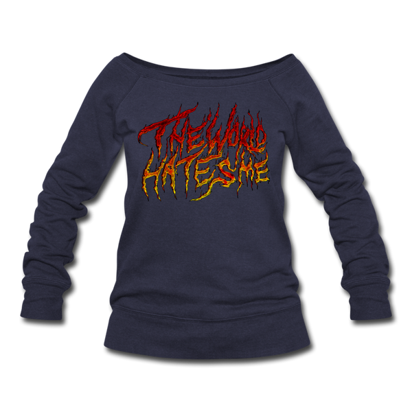 TWHM Fire Graffiti Signature Women's Premium Bella + Canvas Wideneck Sweatshirt - melange navy