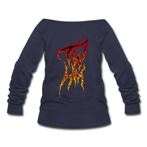 TWHM Fire Graffiti Signature Women's Premium Bella + Canvas Wideneck Sweatshirt - melange navy