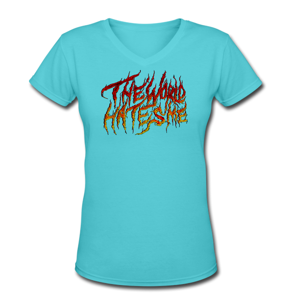 TWHM Fire Graffiti Signature Women's V-Neck T-Shirt - aqua