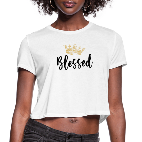 KreativeK TWHM Collab Blessed Signature Edition Women’s Premium Bella + Canvas Cropped T-Shirt - white