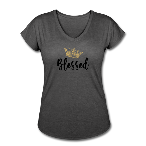 KreativeK TWHM Collab Blessed Signature Edition Women's Tri-Blend V-Neck T-Shirt - deep heather