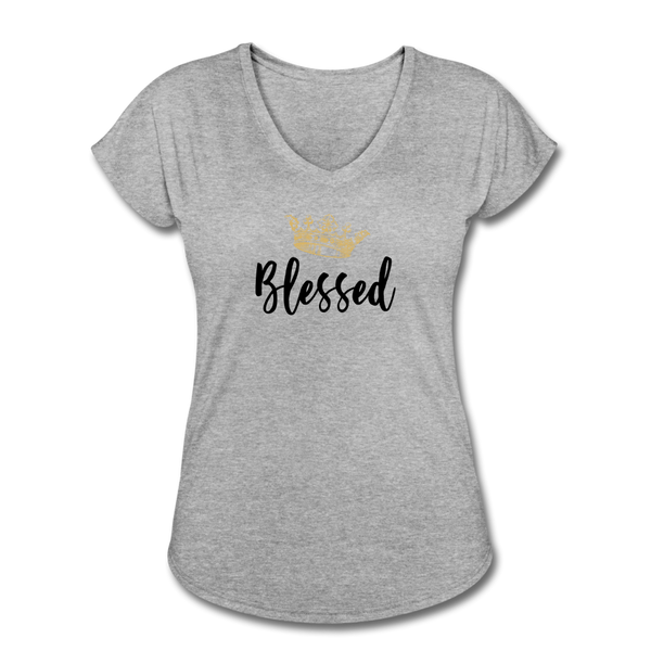 KreativeK TWHM Collab Blessed Signature Edition Women's Tri-Blend V-Neck T-Shirt - heather gray