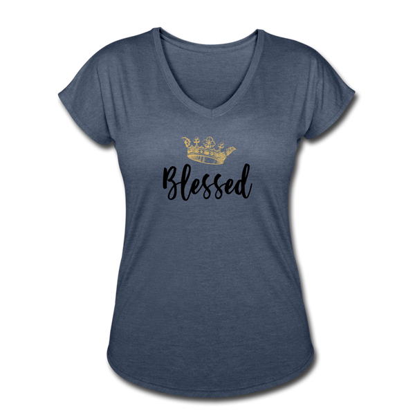 KreativeK TWHM Collab Blessed Signature Edition Women's Tri-Blend V-Neck T-Shirt - navy heather