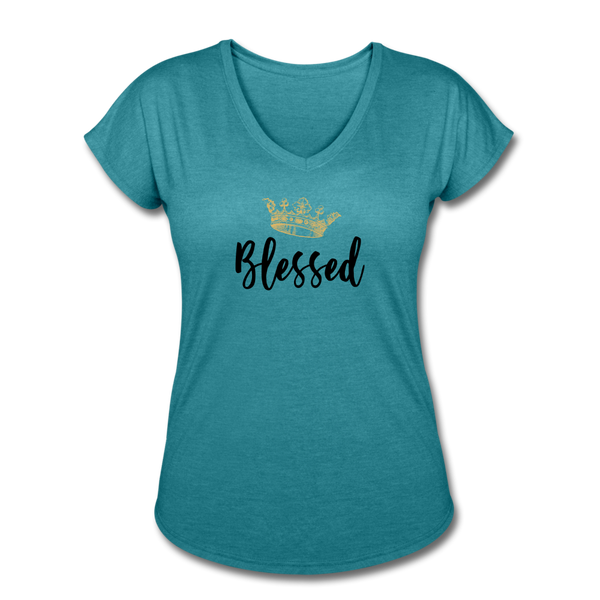 KreativeK TWHM Collab Blessed Signature Edition Women's Tri-Blend V-Neck T-Shirt - heather turquoise