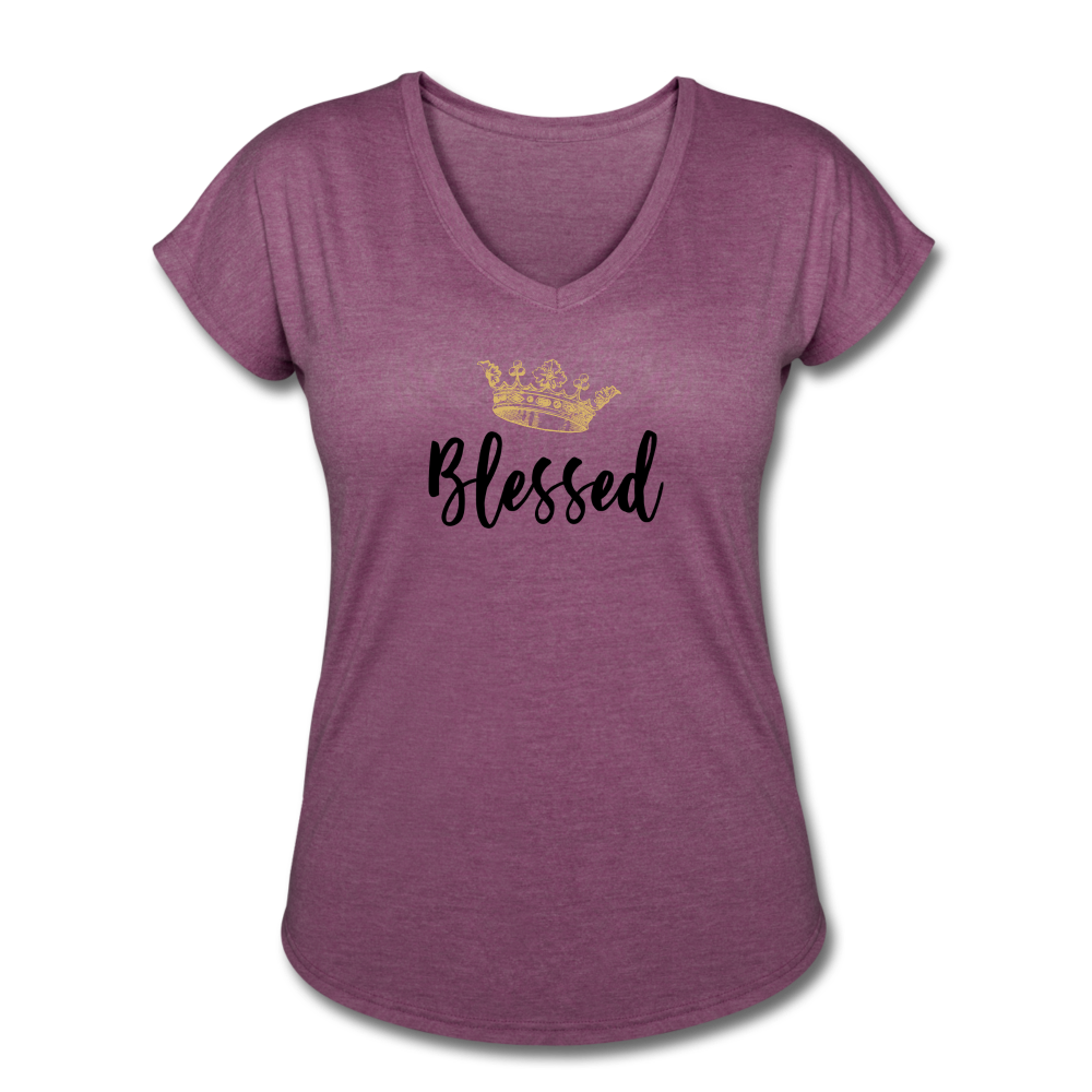 KreativeK TWHM Collab Blessed Signature Edition Women's Tri-Blend V-Neck T-Shirt - heather plum