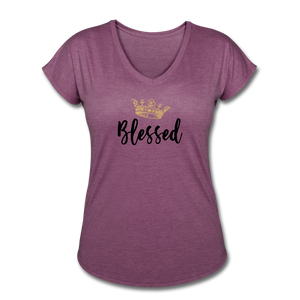 KreativeK TWHM Collab Blessed Signature Edition Women's Tri-Blend V-Neck T-Shirt - heather plum