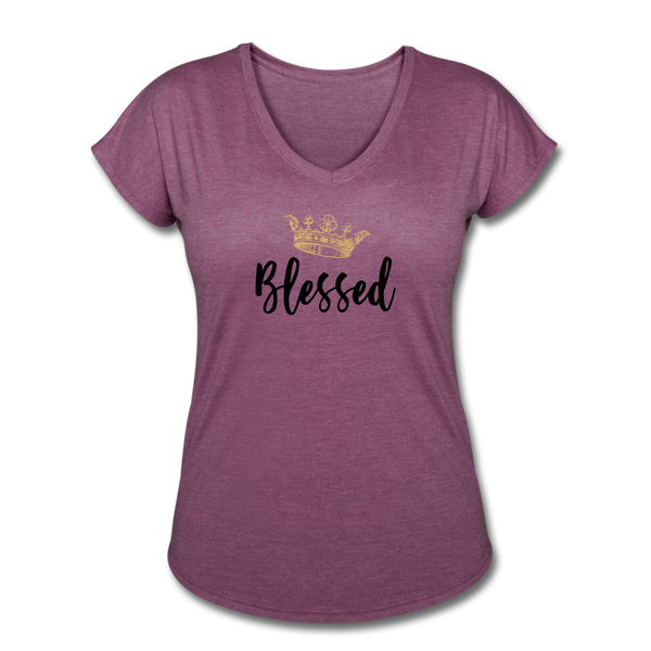 KreativeK TWHM Collab Blessed Signature Edition Women's Tri-Blend V-Neck T-Shirt - heather plum