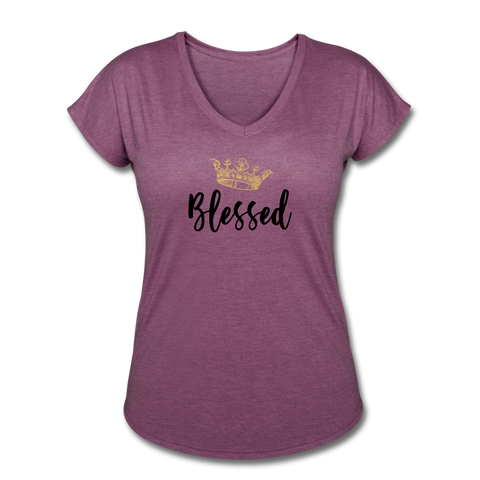 KreativeK TWHM Collab Blessed Signature Edition Women's Tri-Blend V-Neck T-Shirt - heather plum