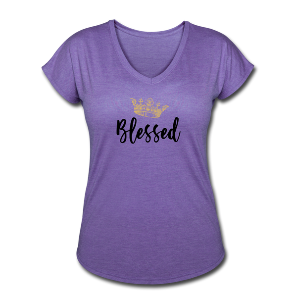 KreativeK TWHM Collab Blessed Signature Edition Women's Tri-Blend V-Neck T-Shirt - purple heather