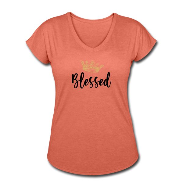 KreativeK TWHM Collab Blessed Signature Edition Women's Tri-Blend V-Neck T-Shirt - heather bronze