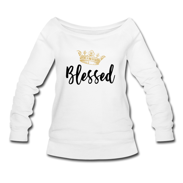 KreativeK TWHM Collab Blessed Signature Edition Women's Premium Bella + Canvas Wideneck Sweatshirt - white