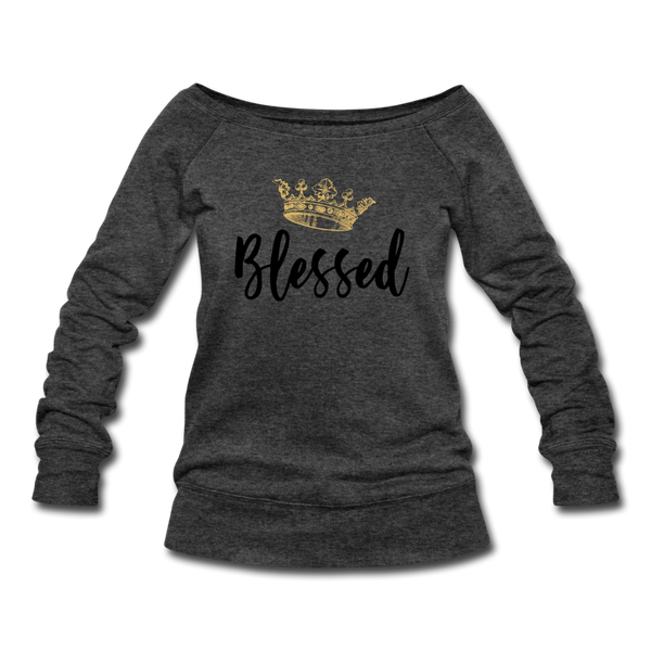 KreativeK TWHM Collab Blessed Signature Edition Women's Premium Bella + Canvas Wideneck Sweatshirt - heather black