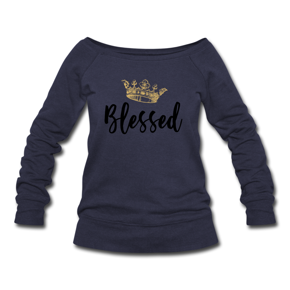 KreativeK TWHM Collab Blessed Signature Edition Women's Premium Bella + Canvas Wideneck Sweatshirt - melange navy