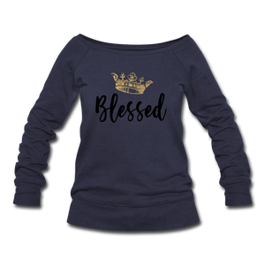 KreativeK TWHM Collab Blessed Signature Edition Women's Premium Bella + Canvas Wideneck Sweatshirt - melange navy