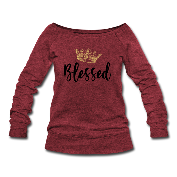 KreativeK TWHM Collab Blessed Signature Edition Women's Premium Bella + Canvas Wideneck Sweatshirt - cardinal triblend