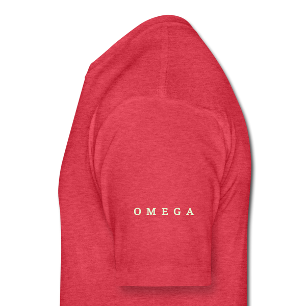 Alpha + Omega White Fitted Cotton/Poly T-Shirt by Next Level - heather red