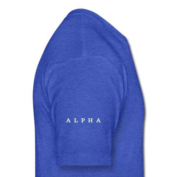 Alpha + Omega White Fitted Cotton/Poly T-Shirt by Next Level - heather royal